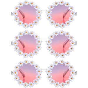 3 Packs Retro Daisy Sunglasses for Women Flower Round Disco Sunglasses Floral